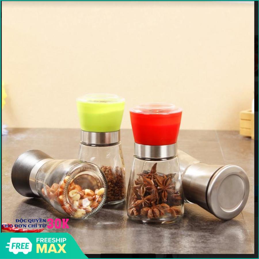 Dụng cụ xay tiêu cầm tay - Dụng cu xay tiêu tay cầm Inox - Dung tích 180ml- Xay tiêu,  dụng cụ xay tiêu thủy tinh - Hỗ trợ đổi trả 7 ngày