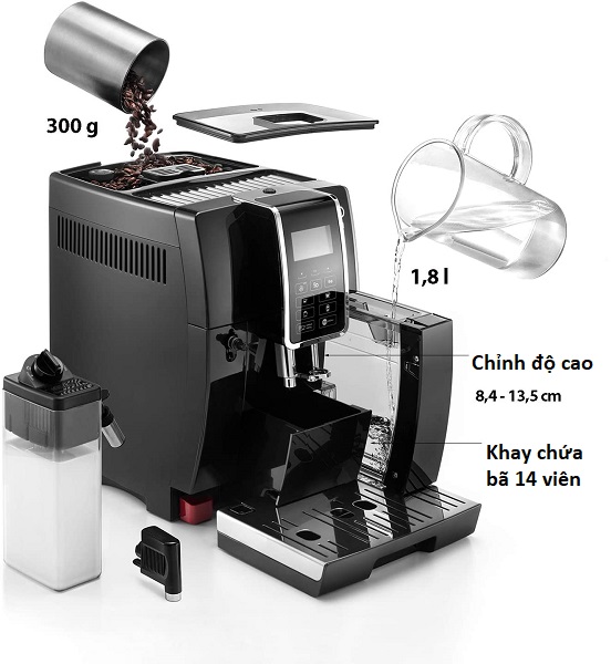Máy pha cà phê tự động từ cà phê hạt và bột Delonghi Dinamica ECAM 350.55.B