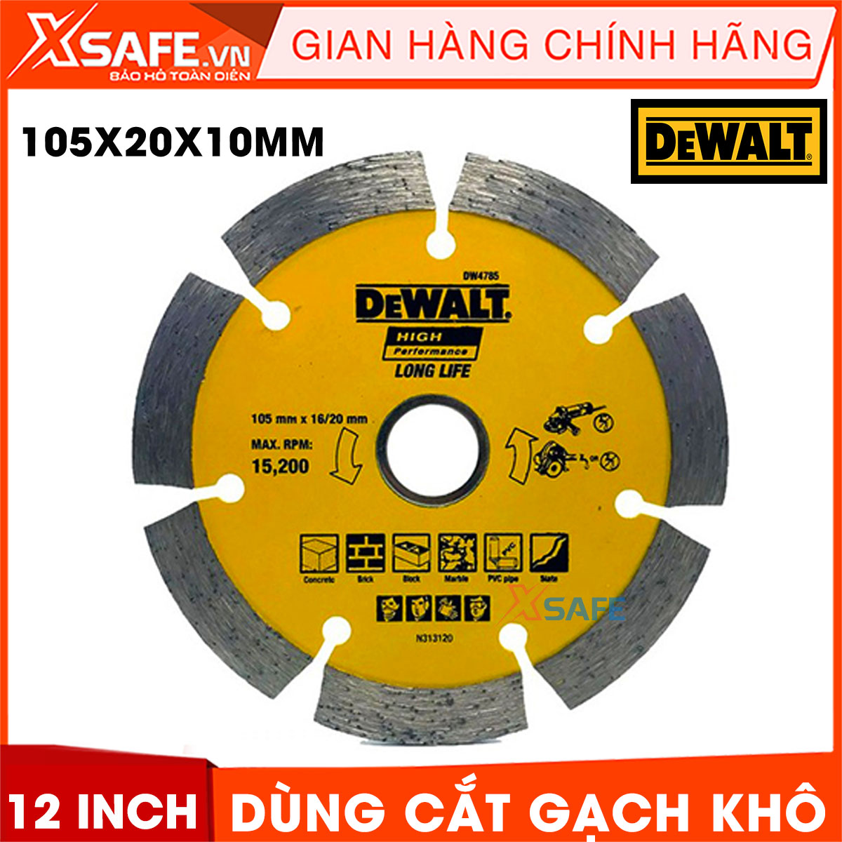 Dry cutting disc 105x20mm 10mm DeWalt dw4785-b1 American technology. Cutting disc DeWalt have blade diameter 105mm, used for cutting tile dry
