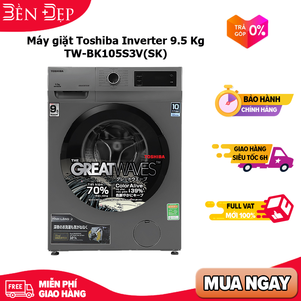 [TRẢ GÓP 0%] Máy giặt Toshiba Inverter 9.5 Kg TW-BK105S3V(SK) (Giá áp dụng giao tại HN, HCM& các tỉnh liên hệ shop)