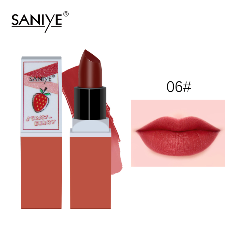SANIYE Original 6 Colors Fruit Matte Lipstick Waterproof Lip Makeup Kiss-proof Long Lasting Cosmetic cao cấp