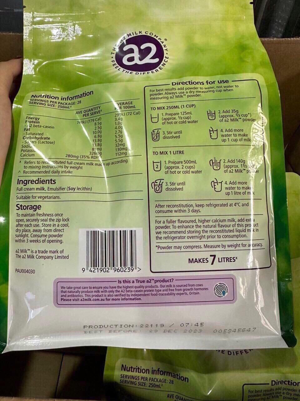 Sữa Tươi A2 Úc Dạng Bột - Gói 1 Kg