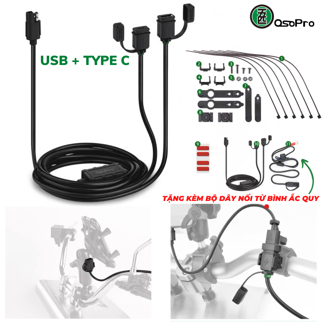 BỘ SẠC USB + TYPE C OSOPRO CHÍNH HÃNG (SẠC NHANH 12W)