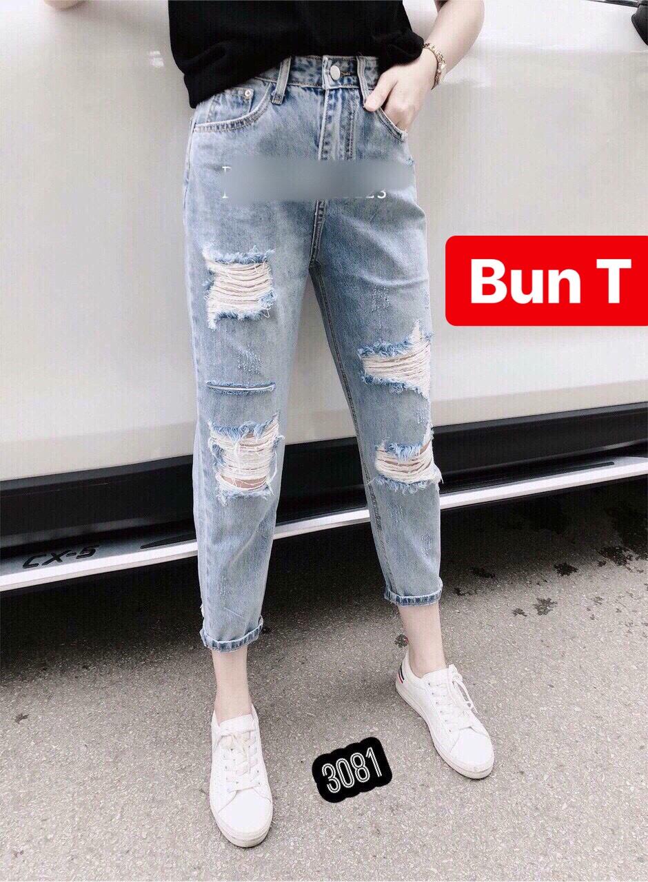 QUẦN JEAN BAGGY NỮ CHẤT BÒ XANH RÁCH SANG LƯNG CAO NÂNG MÔNG HOT TREND T&T-3081 - TRANG BUN FASHION