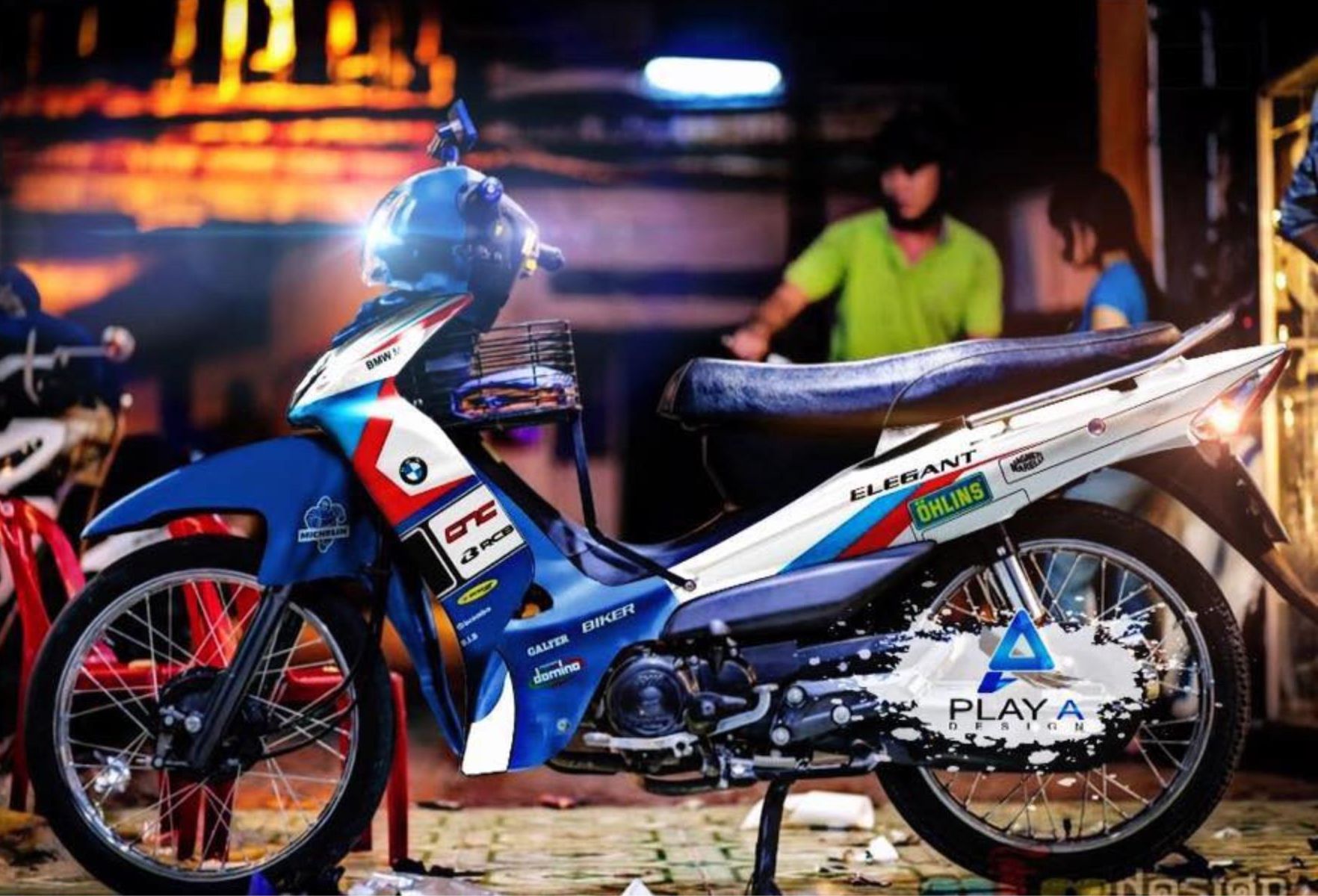 tem trùm elegant 50 onlins xanh trắng