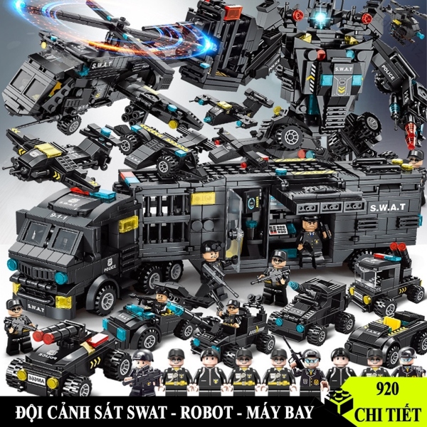 HOT SALE [920 CHI TIẾT] Bộ đồ chơi lắp ráp Lego Cảnh Sát đội đặc nhiệm Lego SWAT lắp ghép mô hình Robot và Máy Bay