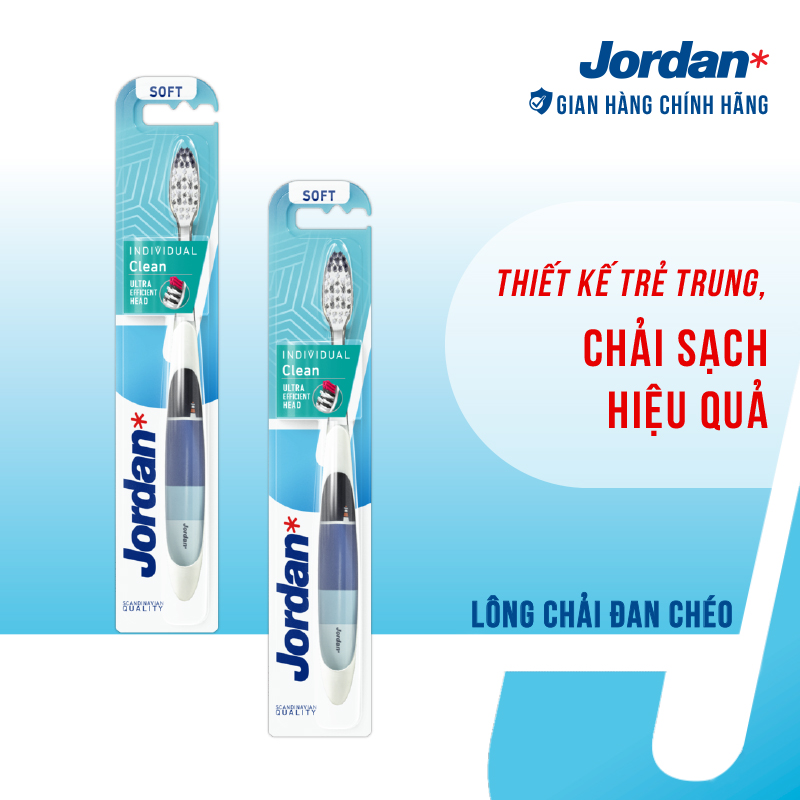 Jordan Combo 2 Bàn chải đánh răng Individual Clean lông siêu mềm bảo vệ nướu nhạy cảm