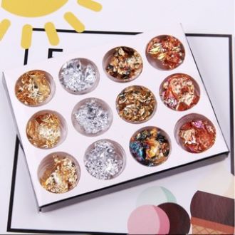 Sét Giấy nhún 12 ô 4 màu trang trí móng siêu đẹp, siêu bền, Giấy bạc nail, giấy nhún trang trí móng set 12 ô.