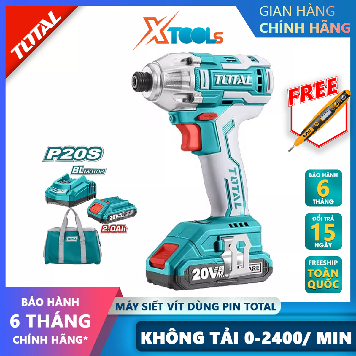 Total timli2002 speed 2400 v/p brushless battery 20V cordless screwdriver 3550bpm bring 2 batteries with 2 screws, 3 screws