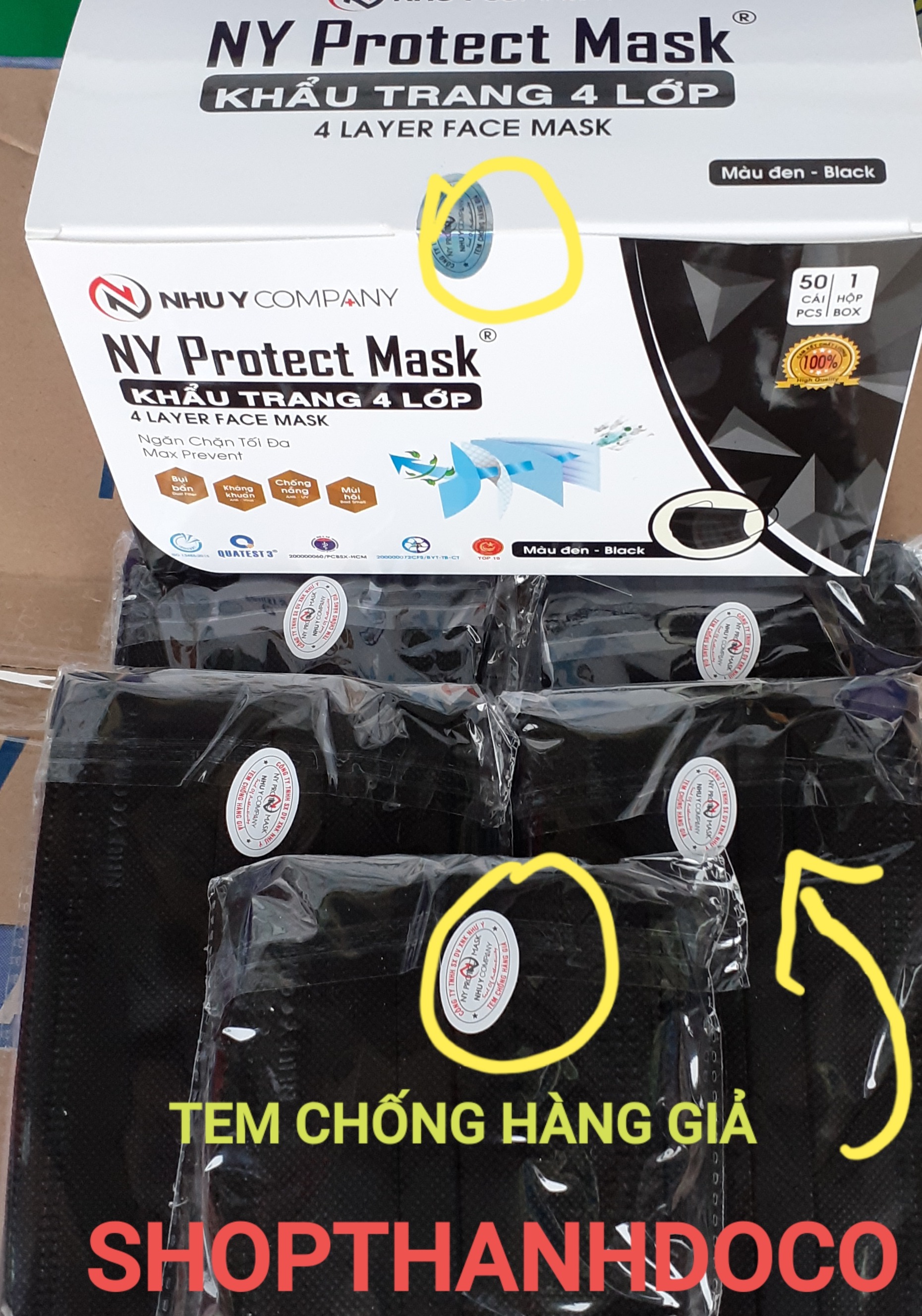 [HCM]KHẨU TRANG Y TẾ NHƯ Ý 4 LỚP ( 1 HỘP  50 CÁI ) ĐEN
