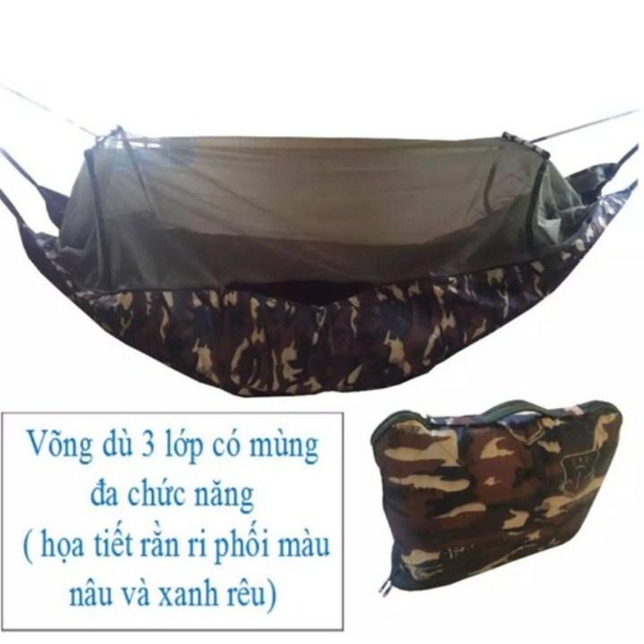 [HCM]Võng Mùng Rằn Ri 3 Lớp Tặng Kèm 5 Mét Dây Dù Thay Thế
