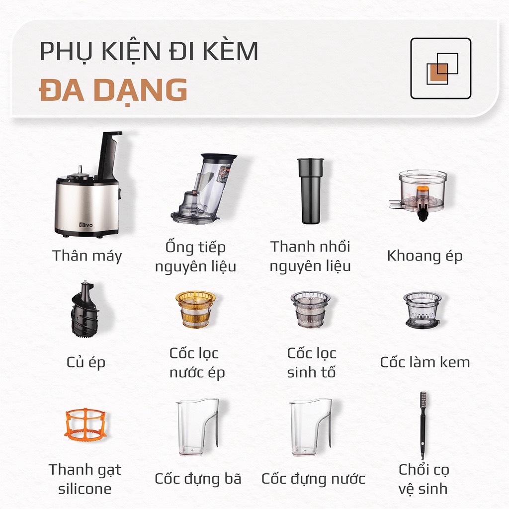 Máy Ép Chậm OLIVO SJ200 Đa Năng - Ép Kiệt Bã 98%