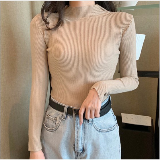 Áo len dệt kim dài tay cổ 3 phân, chất len lụa mềm mịn siêu ấm