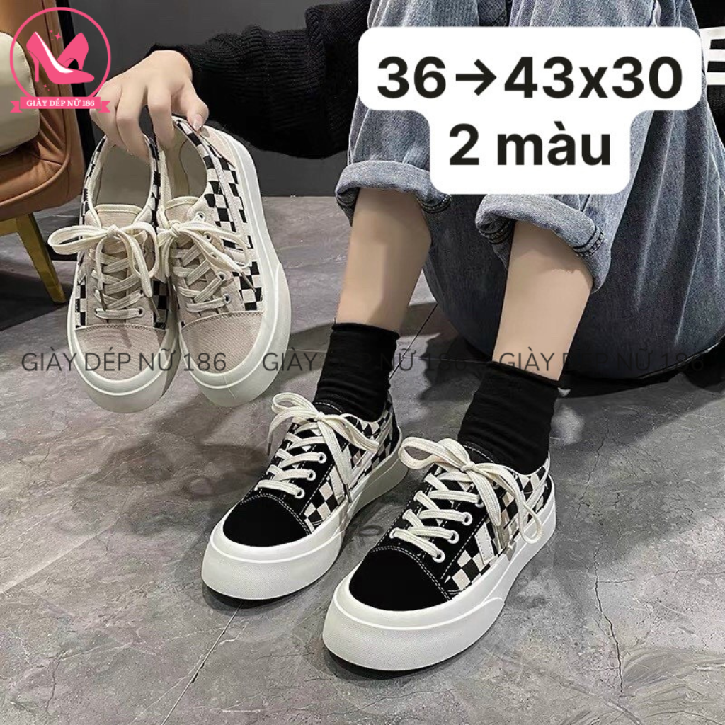 Giày Nữ Thể Thao Kẻ Caro Phong Cách Hàn Quốc