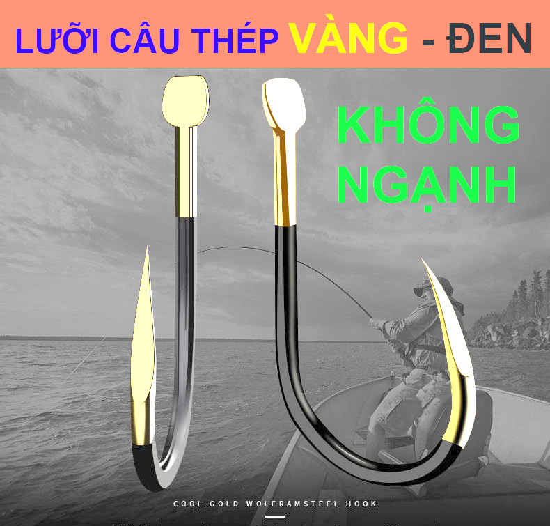 Hộp 200 Lưỡi Câu Thép Vàng - Đen (Không Ngạnh) - (Mã K1)