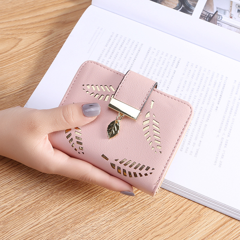 Ví Thời Trang Hình Lá Cổ Điển Ví Nữ Mini Nhiều Ngăn Ví Đựng Thẻ Ngắn Bằng Da PU Ví Cầm Tay