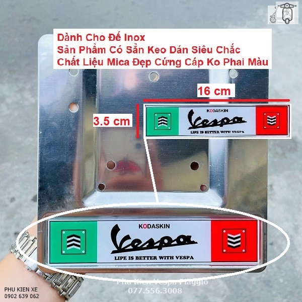 Tem Mica Dán Đế Biển Số Cho Vespa