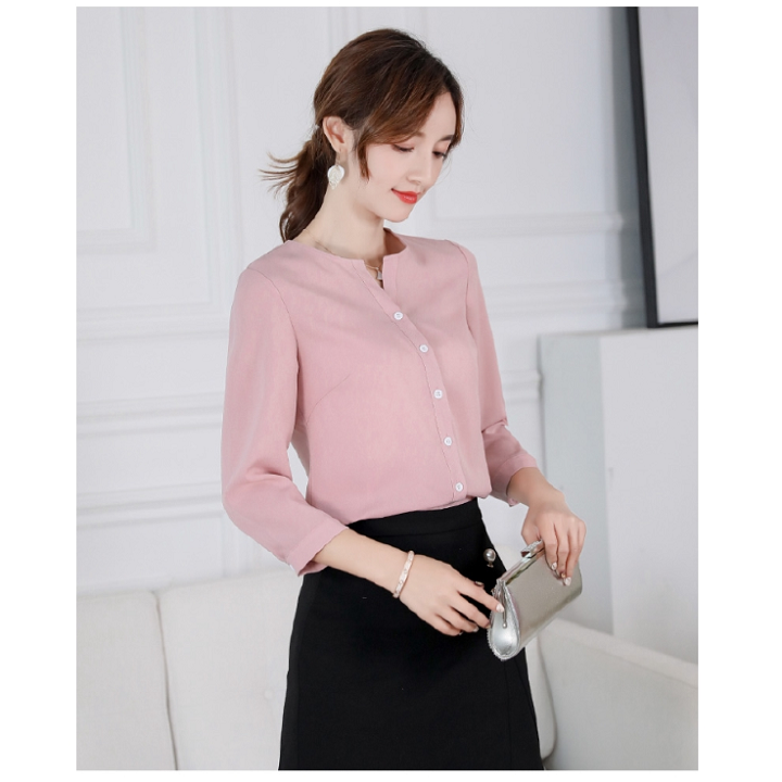 Áo sơ mi nữ Công Sở Kiểu Cổ Tròn Tay Lỡ Cài Nút