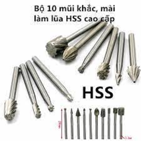 Bộ 10 mũi chạm khắc gỗ thép HSS