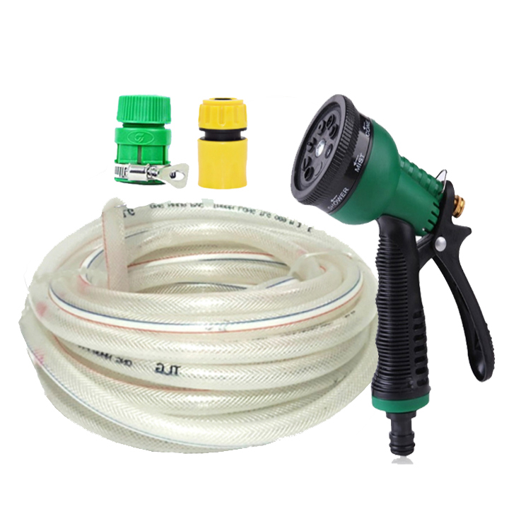 Vòi nước vòi phun nước rửa xe tưới cây tăng áp thông minh 8 chế độ phun nước+ bộ dây bơm nước 15m cao cấp TLG 815498-1 (cút vàng,nối xanh-dây trắng)