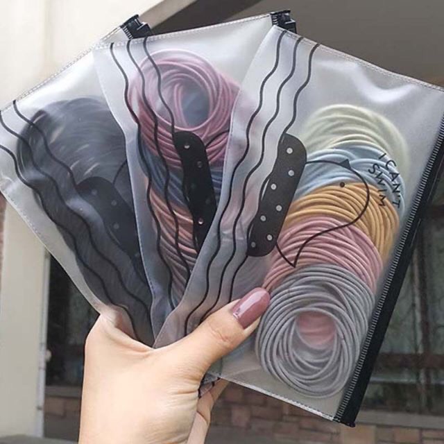 Set 100 dây thun cột tóc - dây buộc tóc mix màu tặng kèm túi đựng