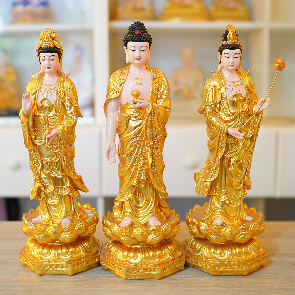 Tượng Tây Phương Tam Thánh Đứng 50cm (Vàng)