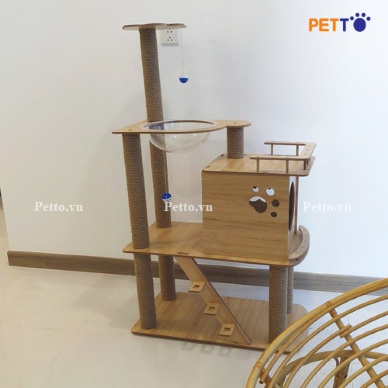 Nhà Cây Cho Mèo Kèm Lồng Kính CH016 - Cat Tree Height is 145cm (Cat tree factory)