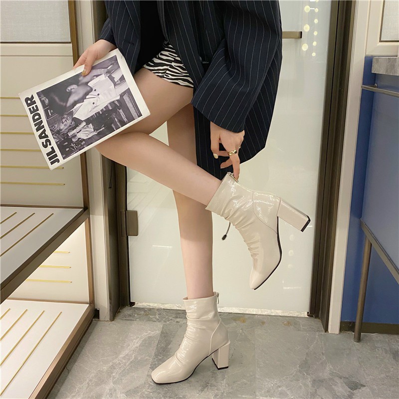 [Hoàn Tiền 15%]Giày bốt cao gót 7p , boot nữ đế vuông 7cm cao cấp