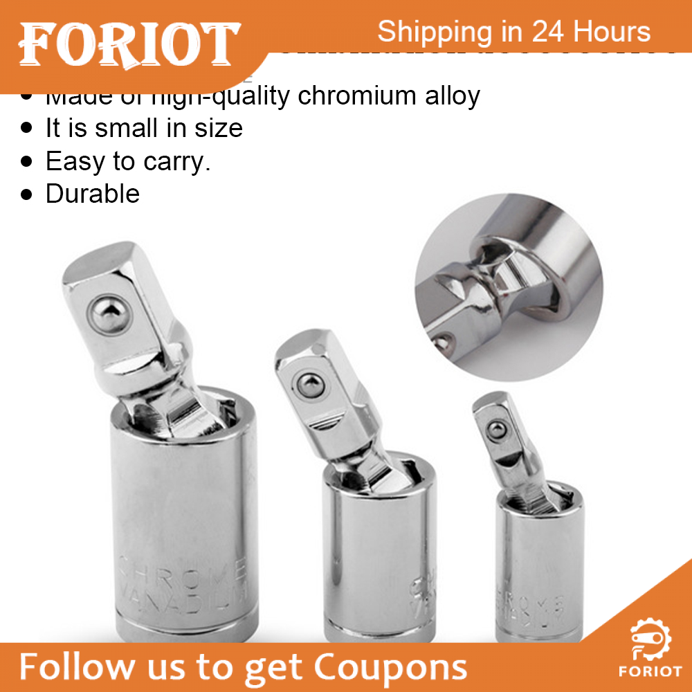 Foriot 1/4" 3/8" 1/2" Universal Joint Set 360 Deg Rotary Head Ratchet Angle Extension Bar Socket Adapter Bendable Adapter Socket Tools