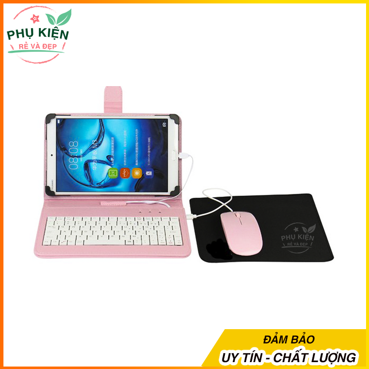 [HCM]Bao da bàn phím có chuột + lót chuột cho điện thoại máy tính bảng 10 inch (Hồng)