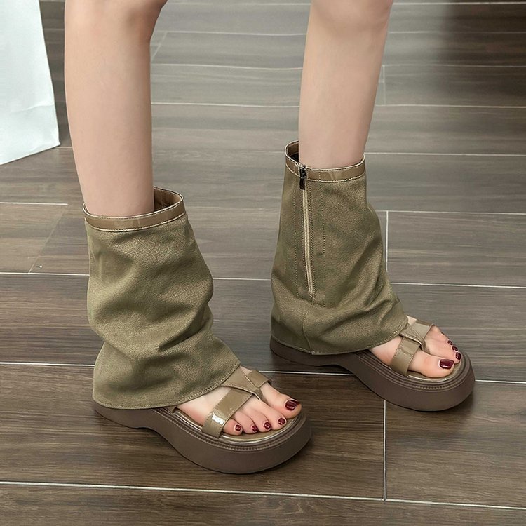 Giày da lộn đế xuồng phối khóa kéo thời trang