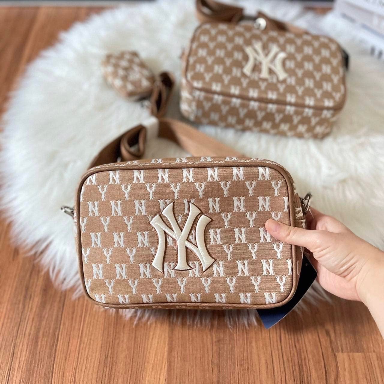 Bao auth - túi đeo chéo mlb jacquard denim monogram cross bag ny kèm túi mini - hàng chính hãng