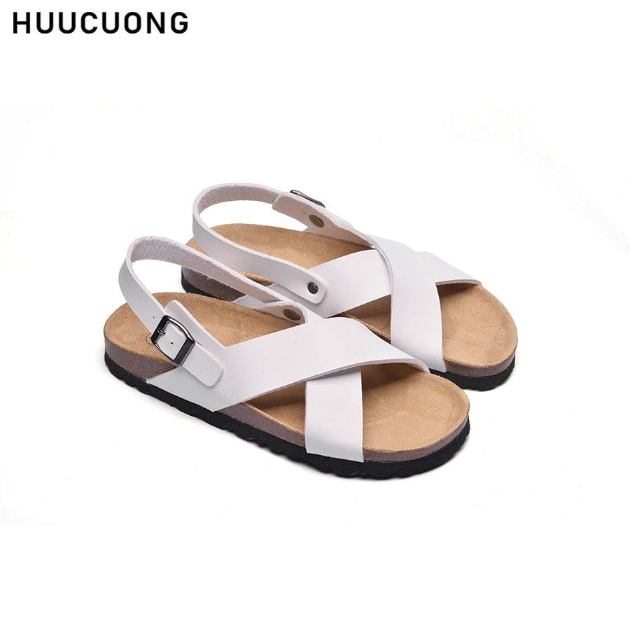 Giày Sandal đế trấu nữ quai chéo trắng