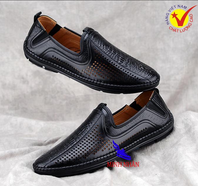 Minh Nhân - Giày lười nam đục lỗ đẹp thoáng khí, Giày mùa hè nam H-5 màu đen