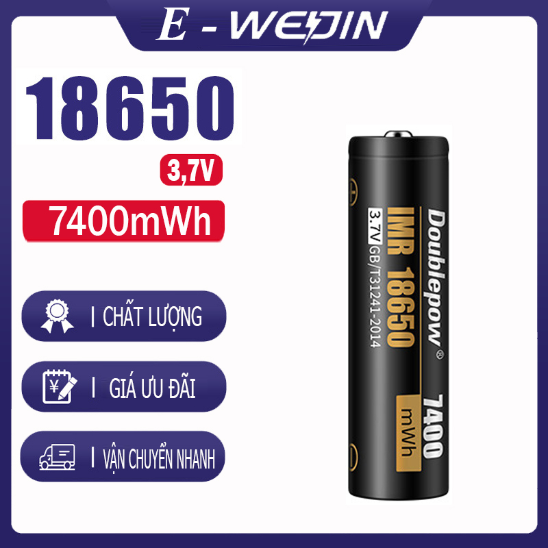 Pin 18650 Lithium sạc lại - 7400mWh đầu lồi Doublepow, pin dung lượng thực (01 viên)