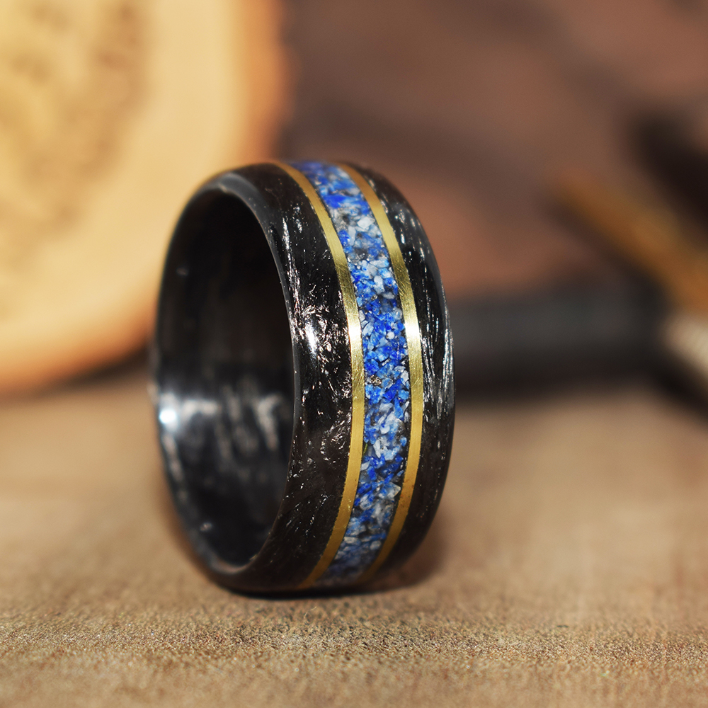 nhẫn forget carbon nguyên khối cẩn đá lapis lazuli