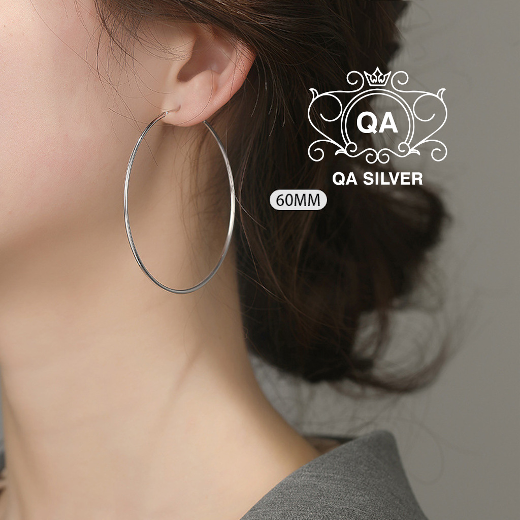 Khuyên tai bạc 925 tròn bản to bông nữ big size chốt lẫy S925 HOOP QA SILVER Earrings EA170401