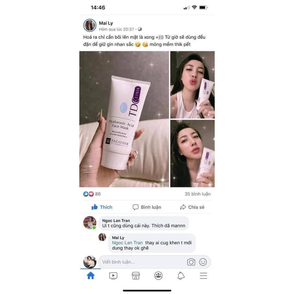 Mặt nạ cấp ẩm tức thời cho da TDC Tegoder Hyaluronic acid face mask 50ml
