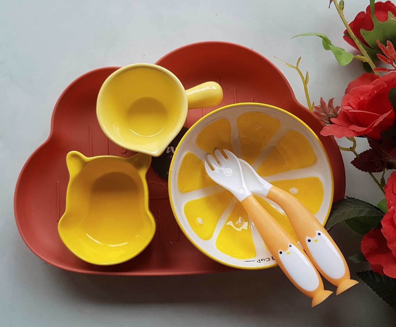 Bộ khay bát ăn dặm gốm sứ cho bé