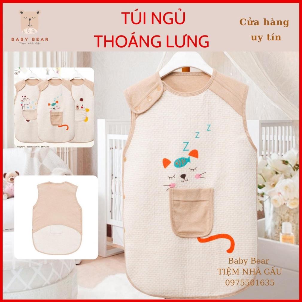 Túi ngủ hở chân thoáng lưng cho bé chất liệu cotton organic in hình hoạt hình kute dễ thương cho bé