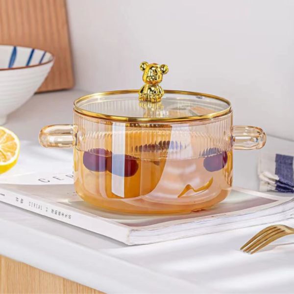 Hot seat glass pot-made from clear glass and thick bottom of the glass pot can cook porridge or sup.