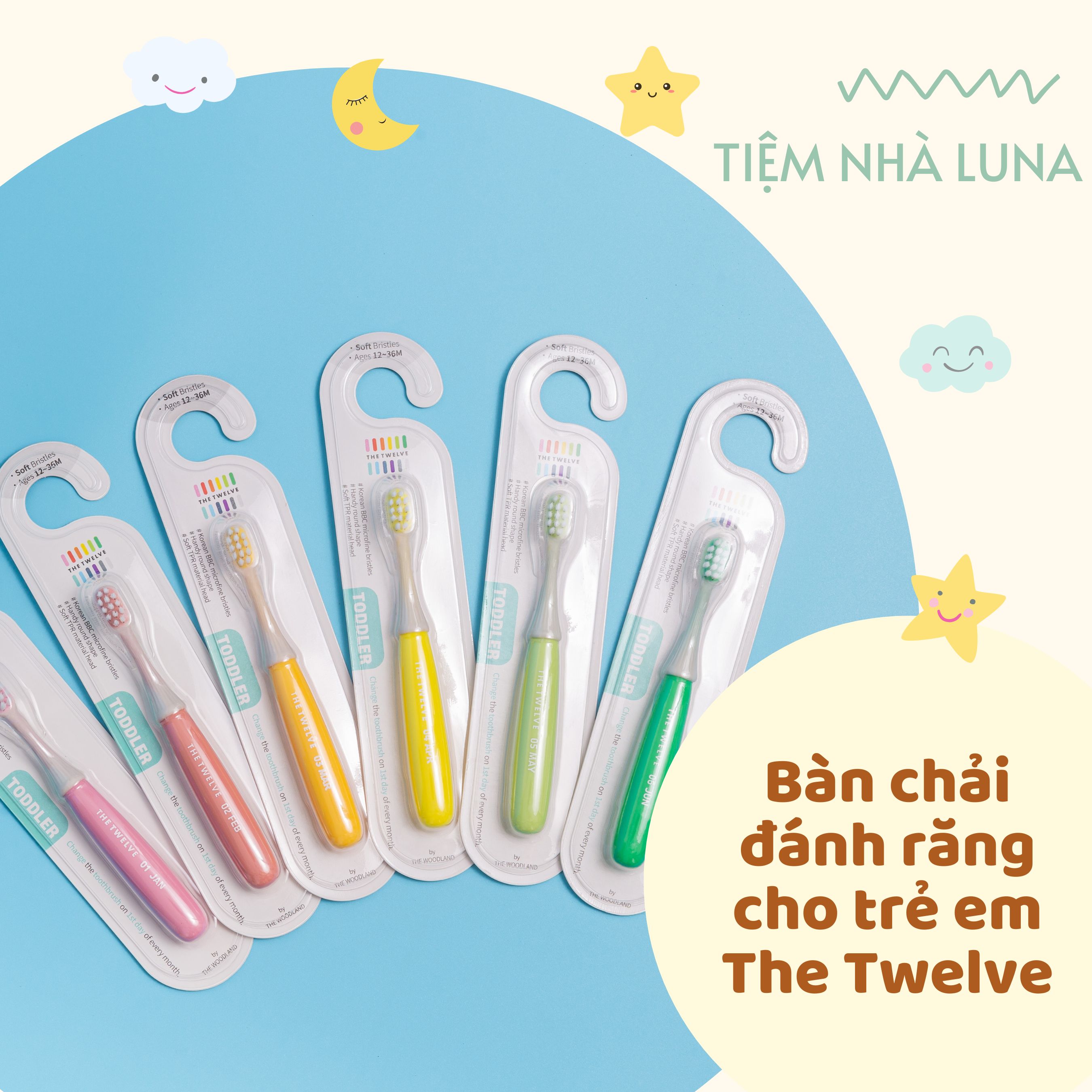 Bàn chải đánh răng Hàn Quốc cho bé THE TWELVE (màu Pastel)