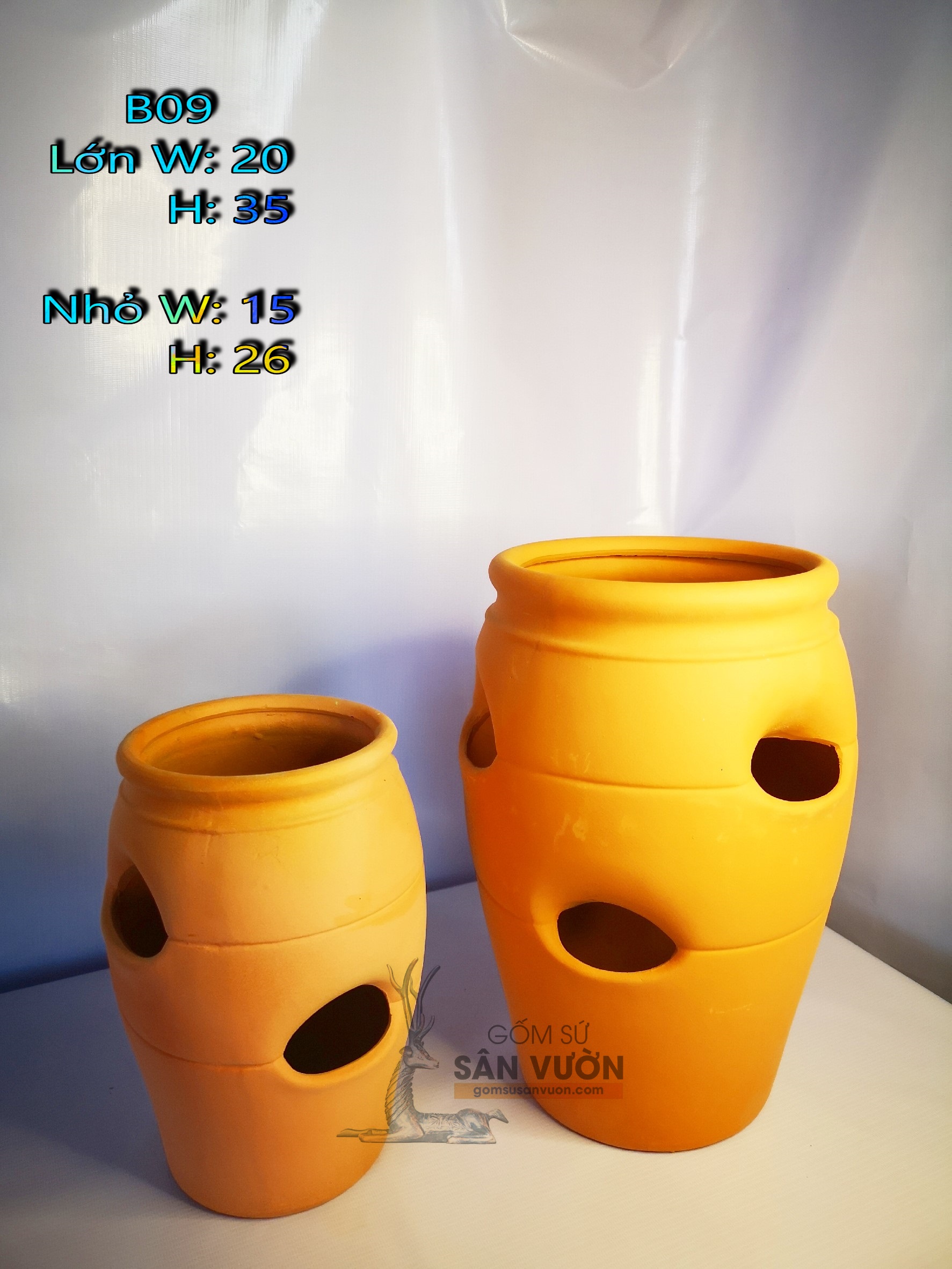 Chậu gốm đất nung dáng CAO 5 LỖ (2 cái cao 25cm và 35cm) - Màu gốm đỏ , chậu trồng cây, gốm sứ sân v