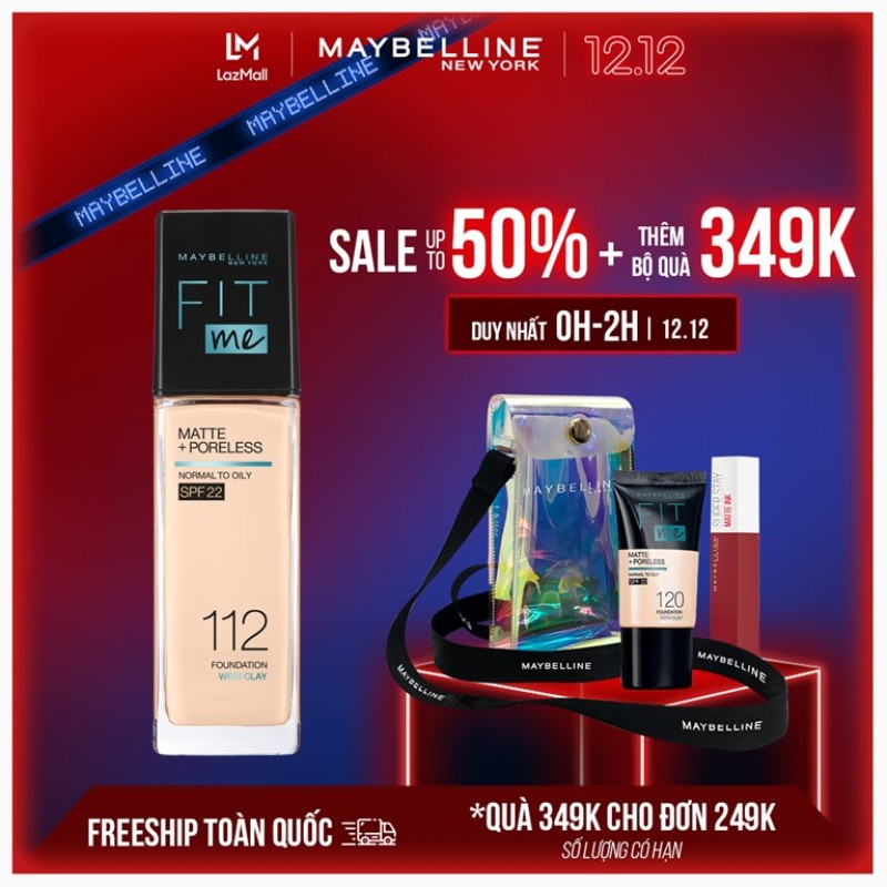 Kem Nền Mịn Nhẹ Kiềm Dầu Chống Nắng Fit Me Maybelline New York Matte Poreless Foundation SPF 22 30ml