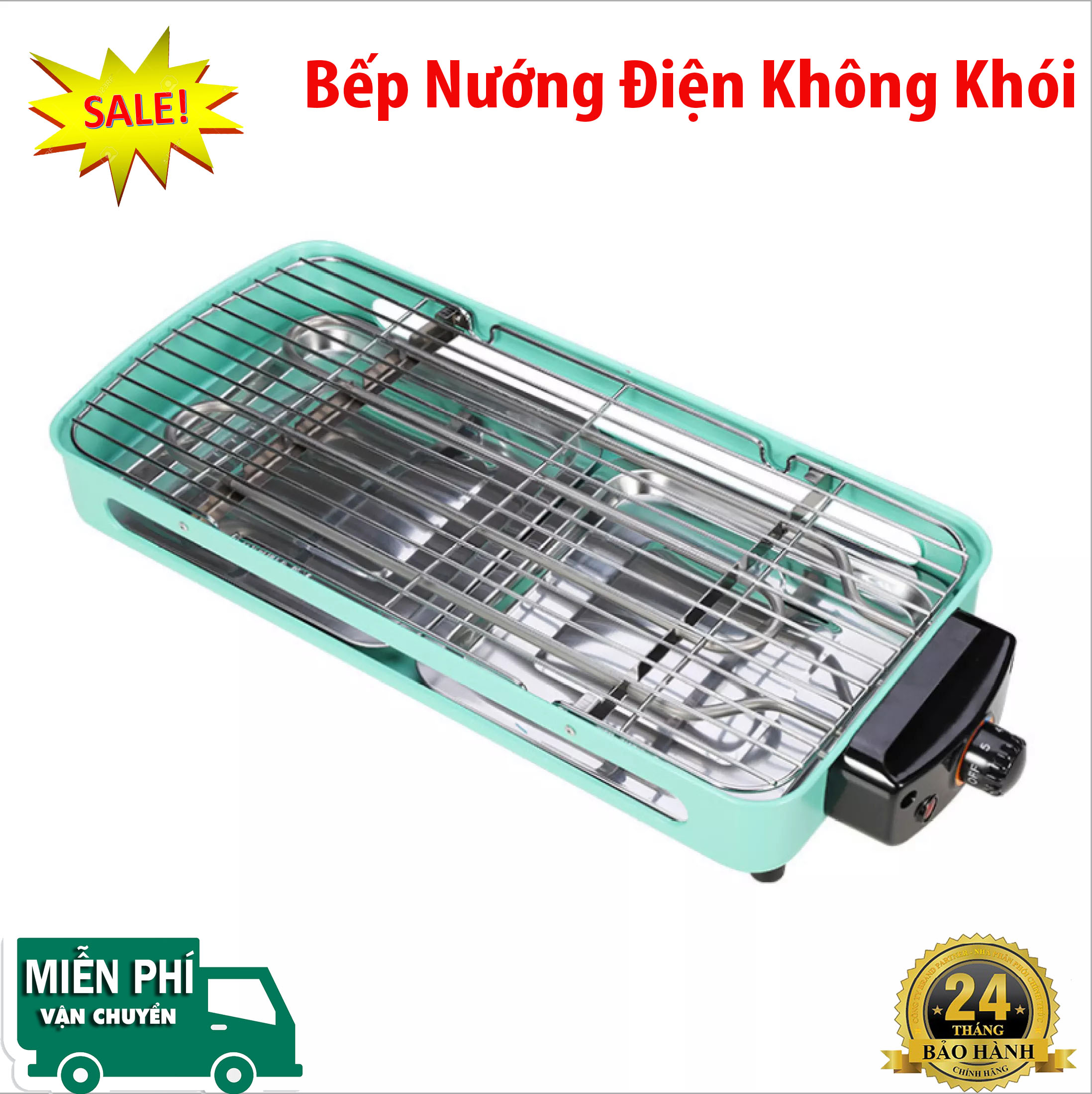 Bếp nướng điện không khói , Thiết kế cao cấp kiểu dáng sang trọng sử dụng an toàn và bền bỉ, Chân bếp cách điện an toàn, Sử dụng vỉ nướng chất liệu thép không gỉ, Bảo hành 12 tháng