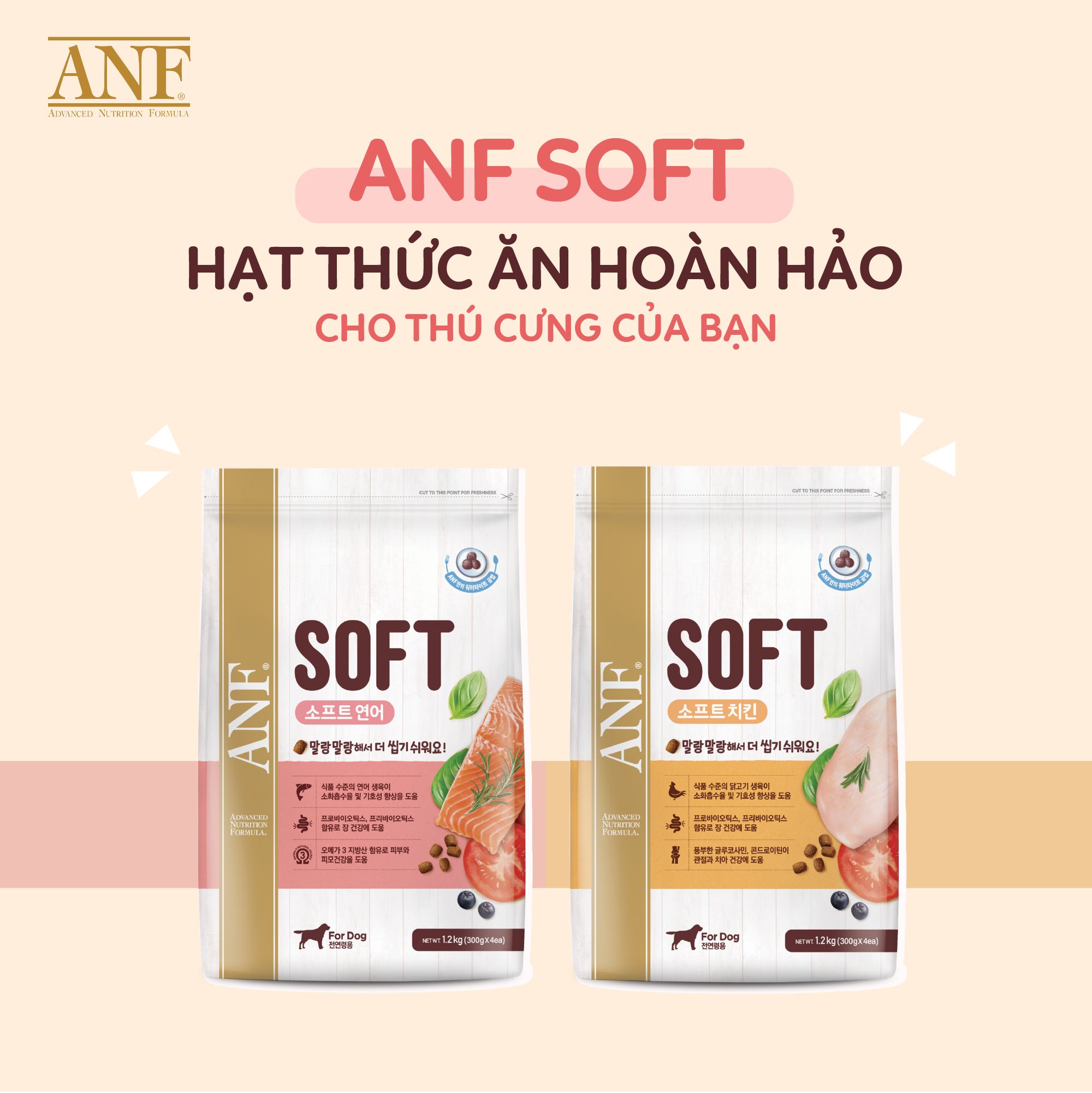 [HỎA TỐC] ANF SOFT VỊ GÀ - Thức ăn hạt mềm CAO CẤP cho chó mọi lứa tuổi 1.2KG