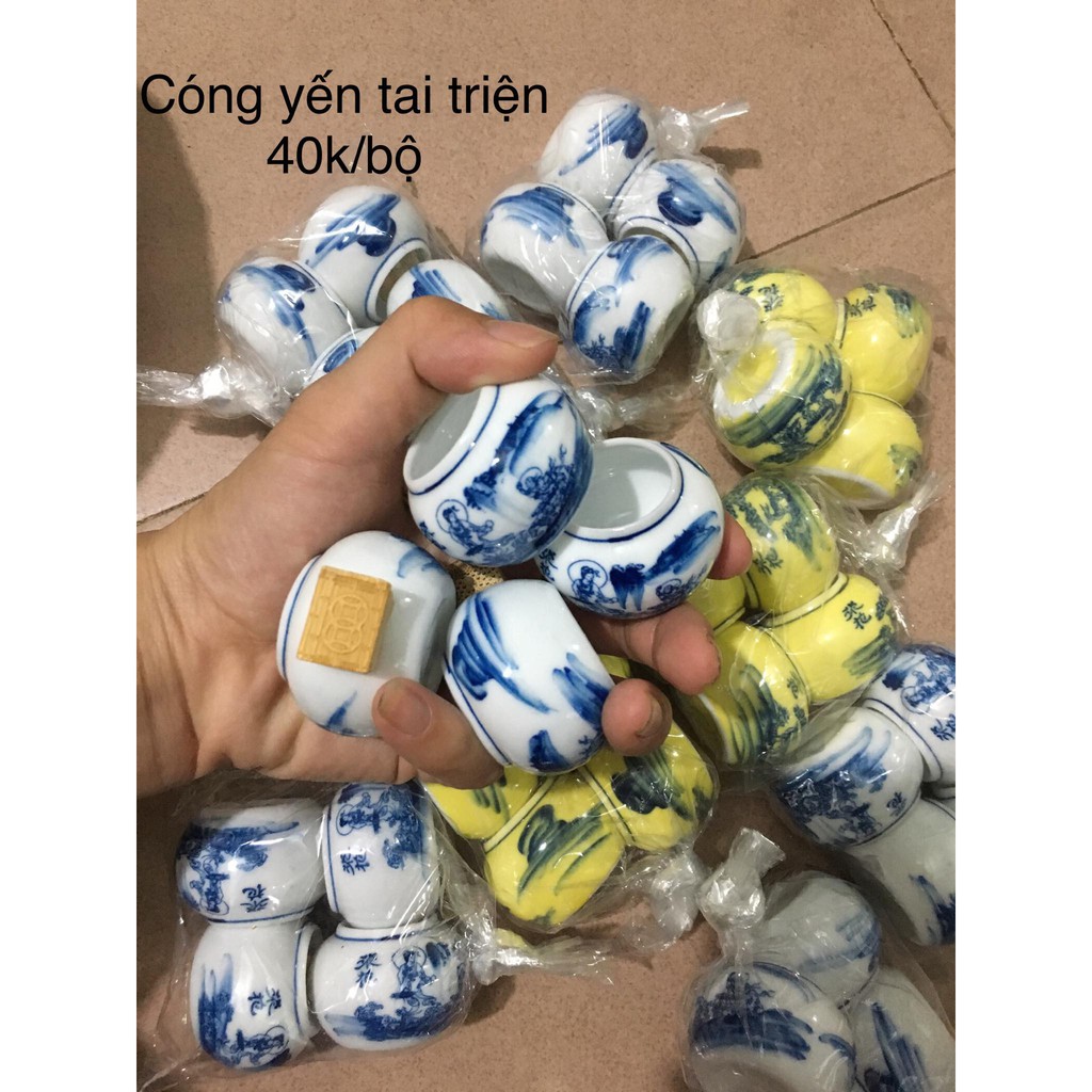 Cóng chim yến, chòe đất chất liệu gốm sứ cao cấp họa tiết siêu đẹp tai tre đục triện đủ bộ 4 chiếc Phụ Kiện Kabosa