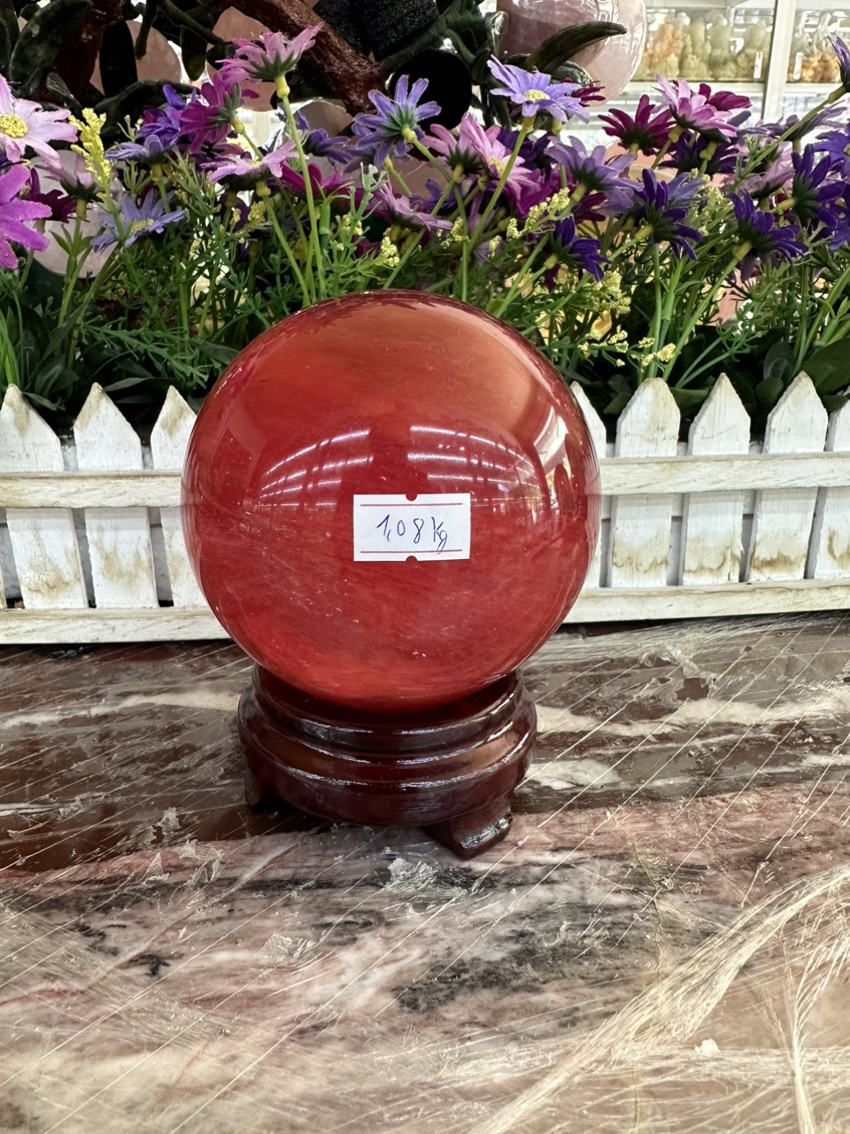 Quả cầu phong thủy đá núi lửa Obsidian đỏ - Đường kính 9,4cm và 9,6cm