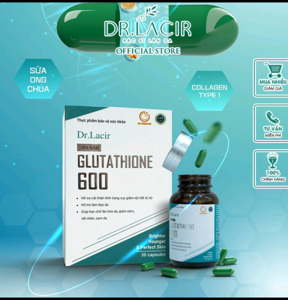 [ Chính hãng] Viên Uống Trắng Da Glutathione 600 Dr Lacir - hộp 30 viên