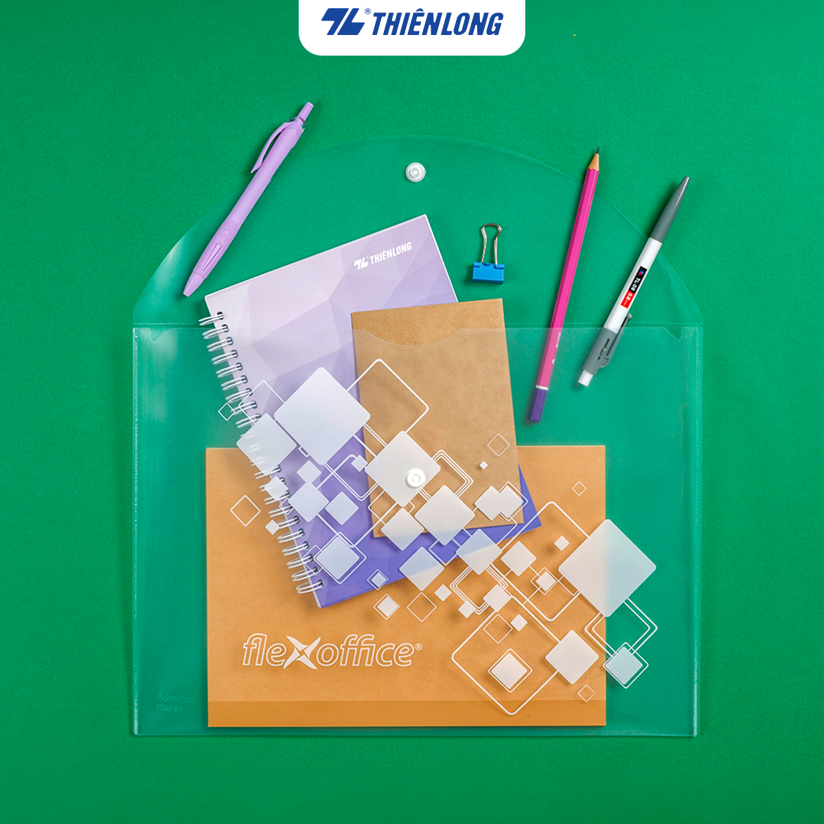 Combo 10 bìa nút f4 flexoffice thiên long fo-cbf01, bìa đựng tài liệu, hồ sơ, báo cáo, độ bền cao, đựng tối đa 125 tờ f4